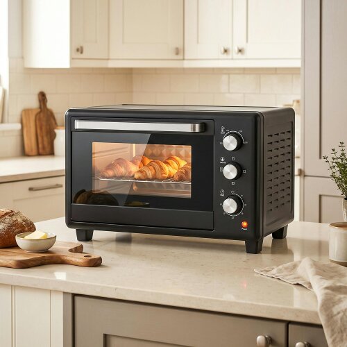 HOMCOM 30 L Mini Oven w/ Adjustable Temperature, 60 Min Timer, 1600W, Black