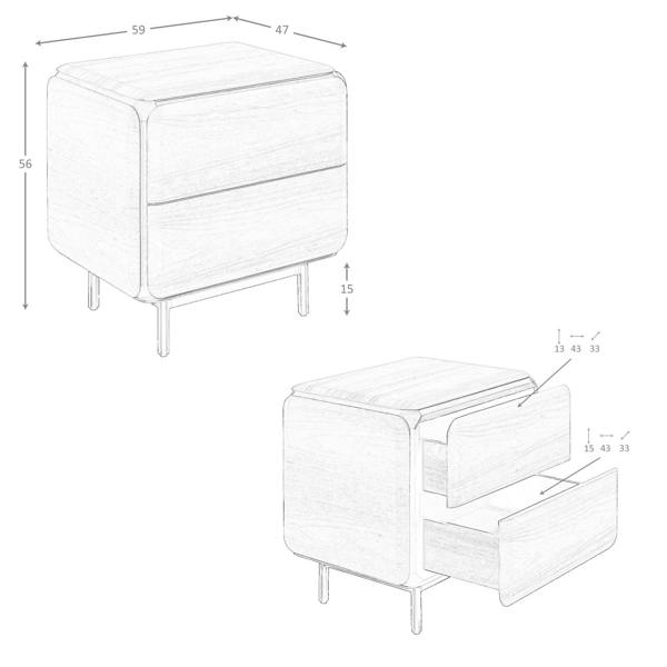 Angel Cerdá Bedside Table in Walnut, Wenge and Brown Metal Steel 7237