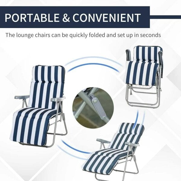 Bobobiy 2Pc Folding Sun Loungers Set-Blue/White