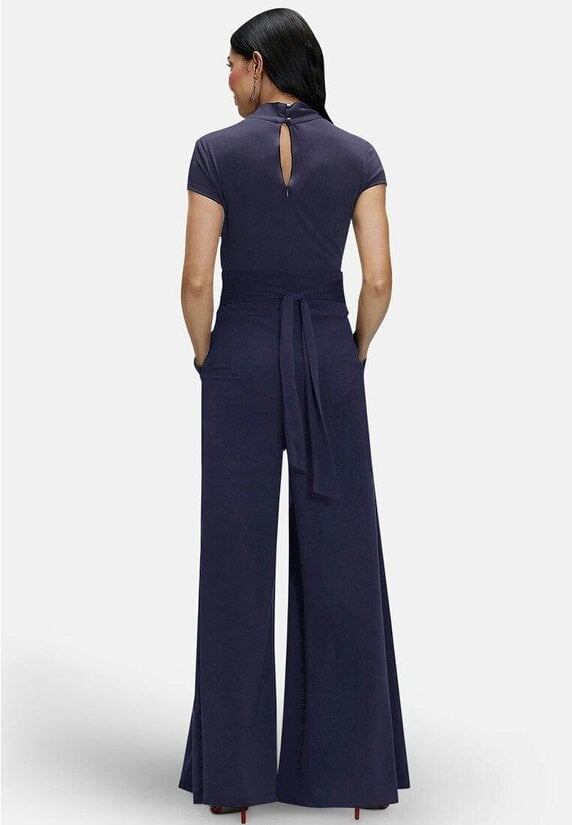HotSquash V Neck Wide Leg Jumpsuit with Cap Sleeves