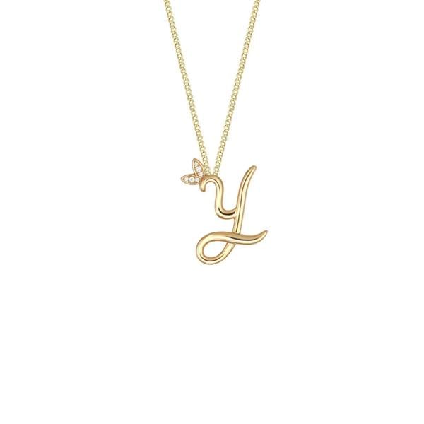 Say It With Winged Diamond Initial Necklace - Yellow Gold