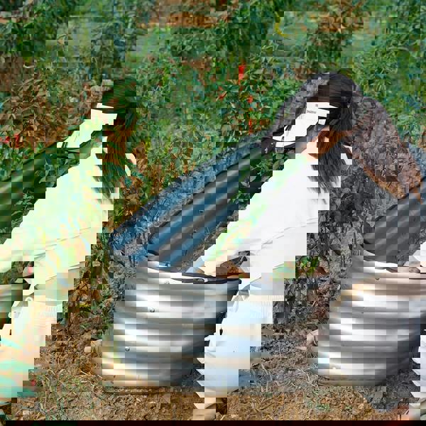 Gr8 Garden Garden Outdoor Raised Bed Planter Oval Galvanised Steel Trough Box 182x61x30cm