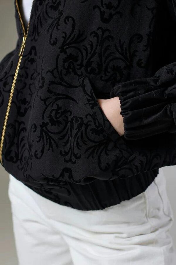 Lioness by TF Vintage Black Velvet Bomber Jacket