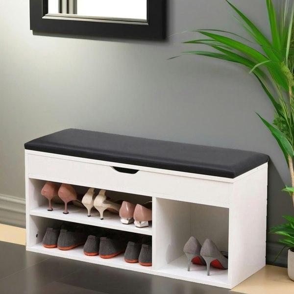 Rafaelo Mobilia Shoe Storage Bench 90CM White