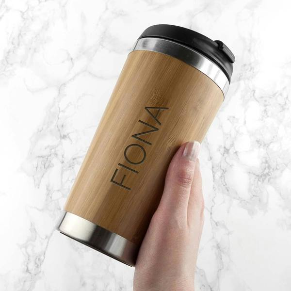 Personalised Bamboo Travel Mug - lifestyle shot