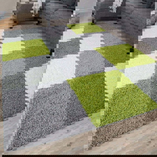 Geometric Design Thick Shaggy Area Rugs Green
