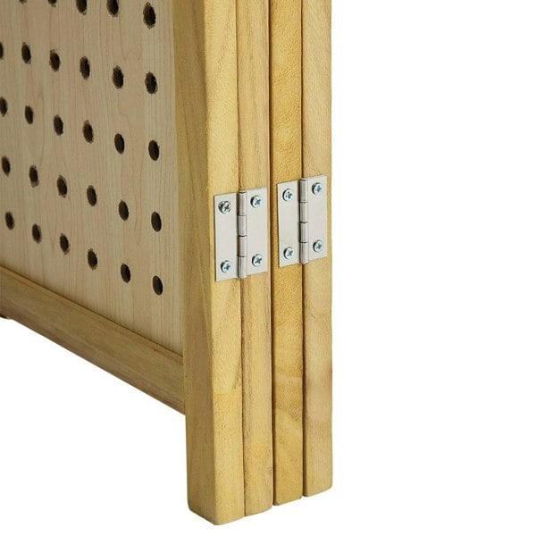 Natural Wood Round-Hole Screen with Four Panels in Paulownia Wood Living and Home