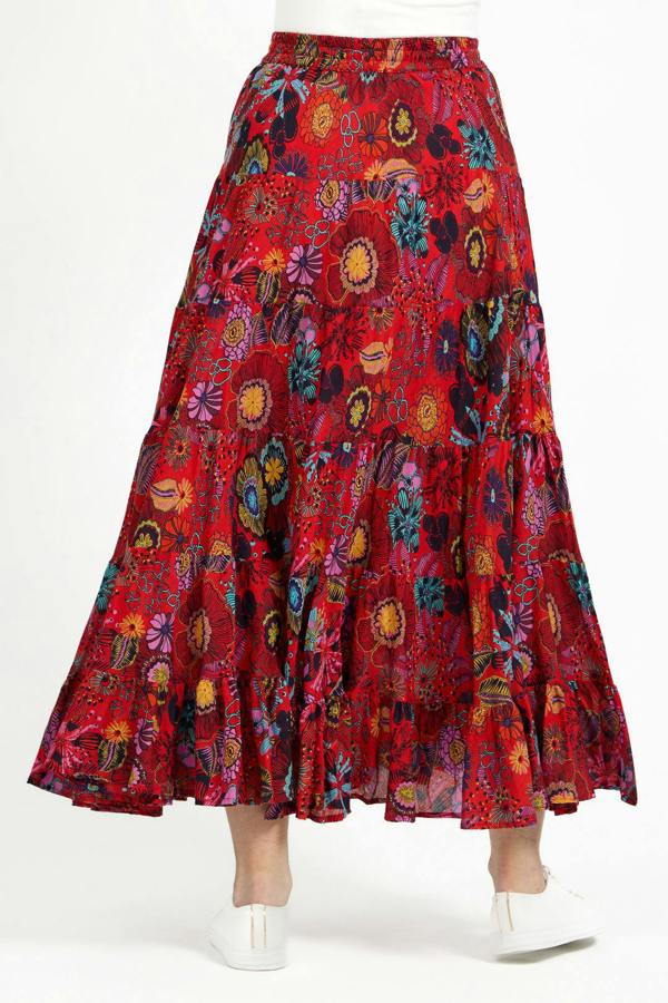Mudflower Flower Printed Tiered Maxi Skirt