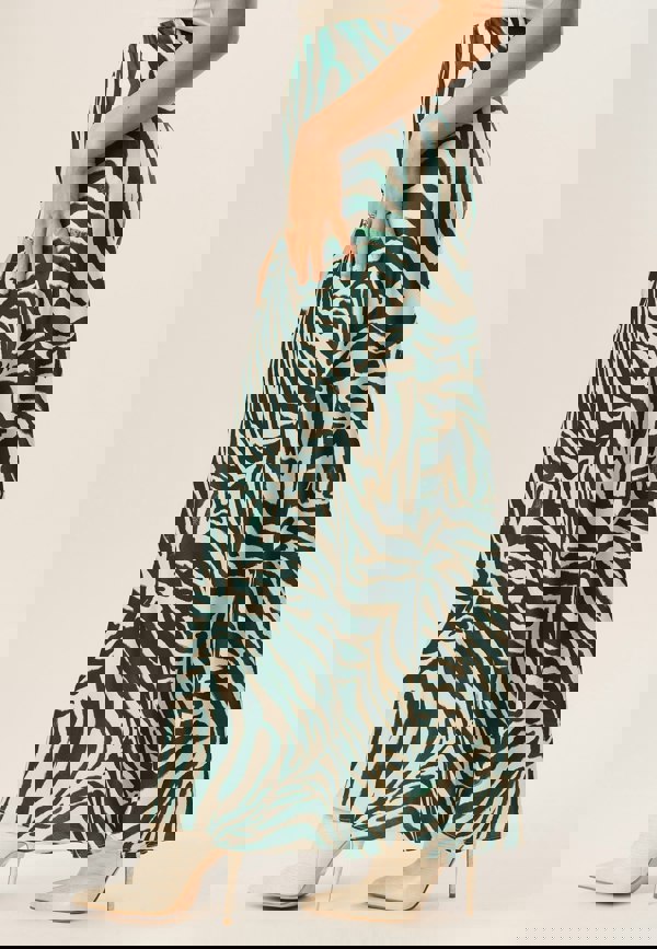 Gini London Green Zebra Bias Maxi Skirt