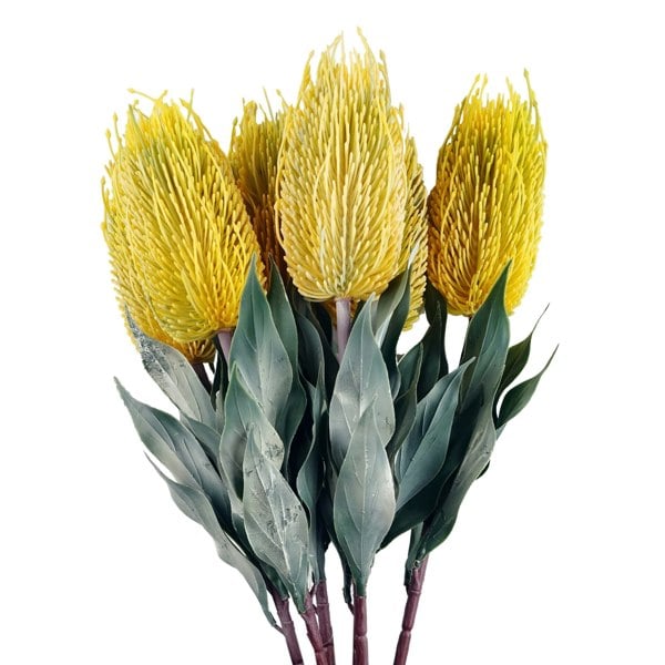 Leaf Pack of 6 x 75cm Banksia Menziesii Yellow Flower Stem Artificial