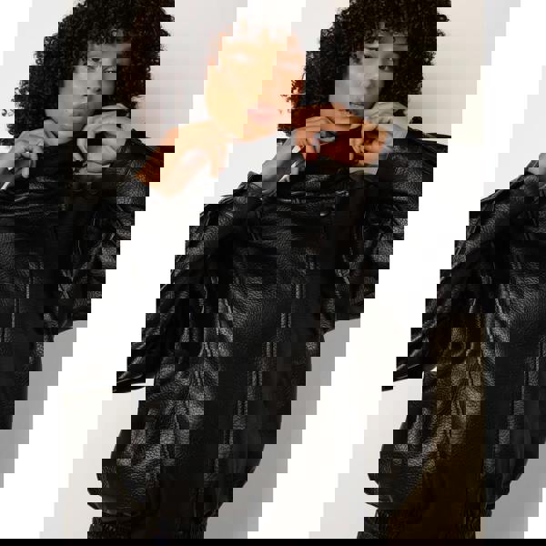 Blue Vanilla High Collar Faux Leather Jacket - Black