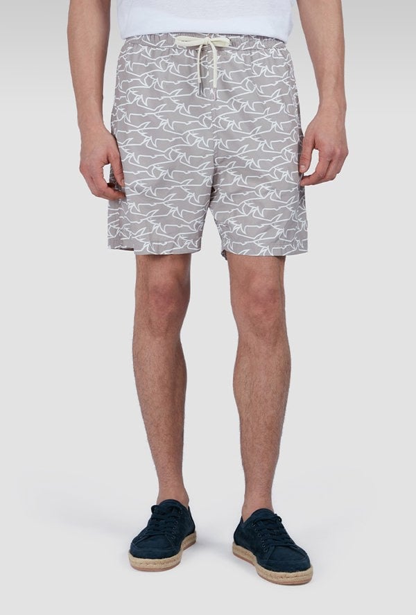Paul & Shark Men's Swim Shorts with All-Over Shark Print - Grey