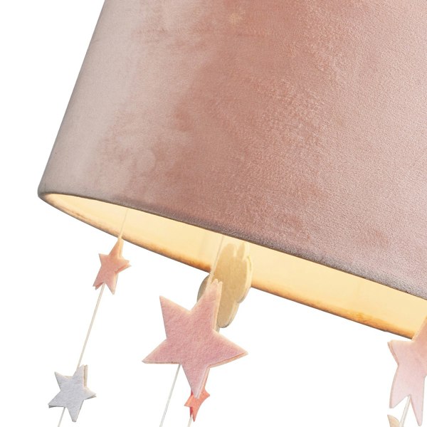 Soft Blush Pink Velvet Pendant Lamp Shade with Hanging Felt Stars and Clouds Image 5