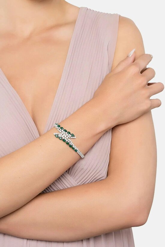 Latelita Baroness Tennis Bracelet Emerald Silver