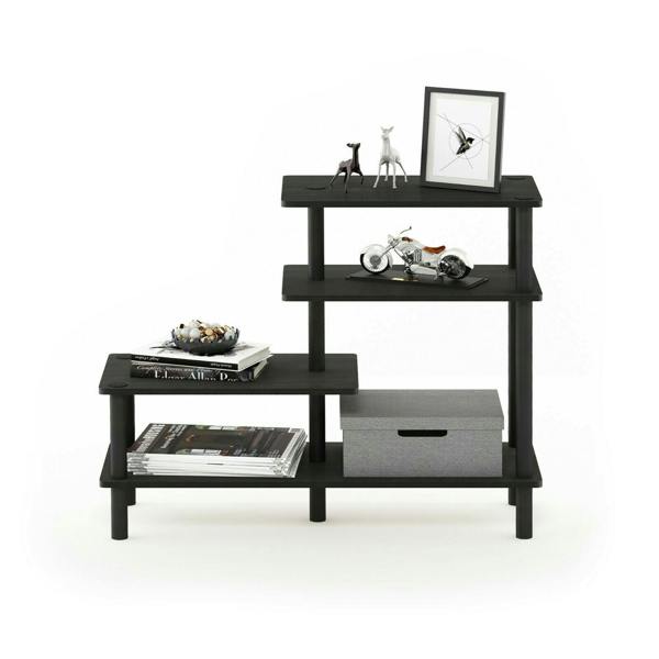 WALPLUS Modern Turn-N-Tube 3-Tier Side Display Rack, Espresso/Black for Bedroom