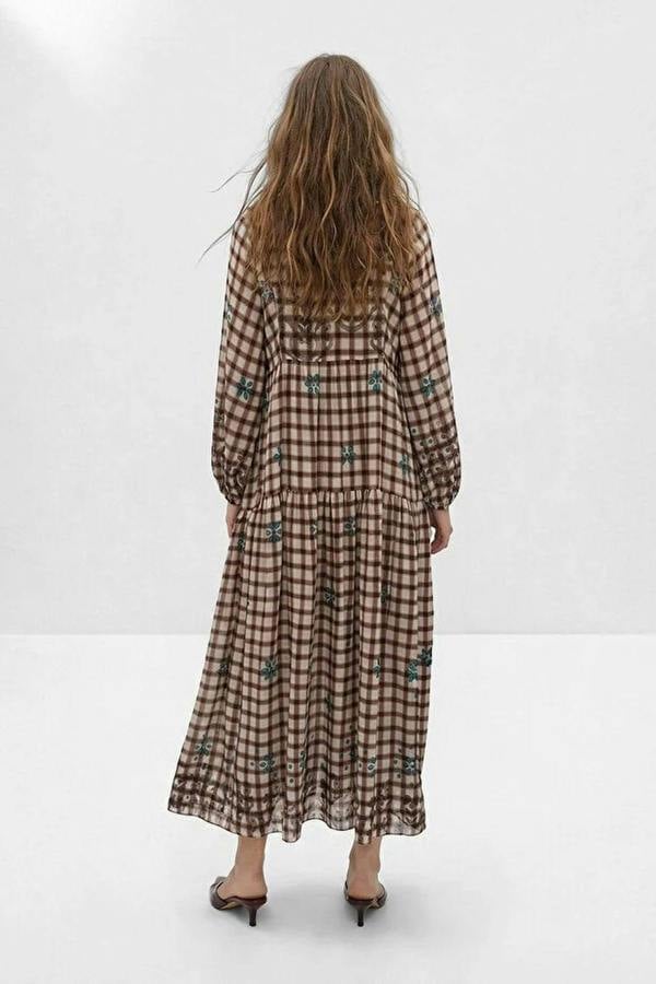 WOVCOR Plaid Floral Pattern Woven Dress