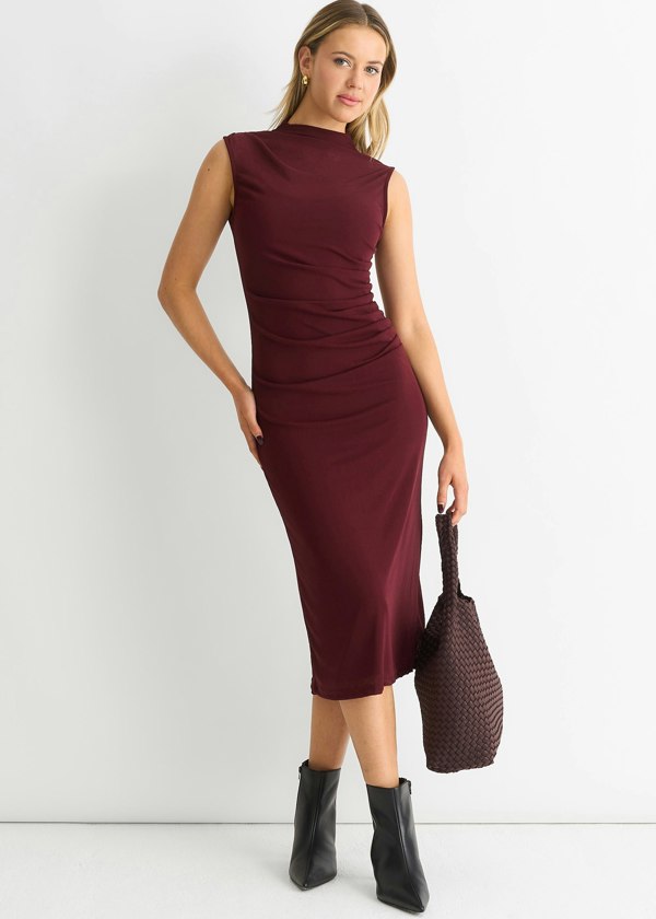 Gini London Plain Ruched Jersey Midi Dress