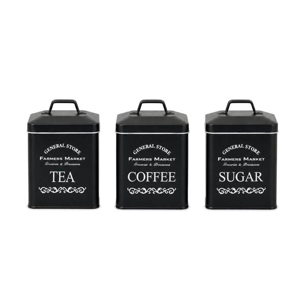Maison des Cadeaux Vintage Farmhouse 4 Piece Black Bread Bin & Canister Set