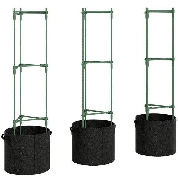3 Packs Tomato Cages with 83.7L Grow Bags, 120cm Adjutstable Triangle Plant Stakes Support Trellis with Planter Bags