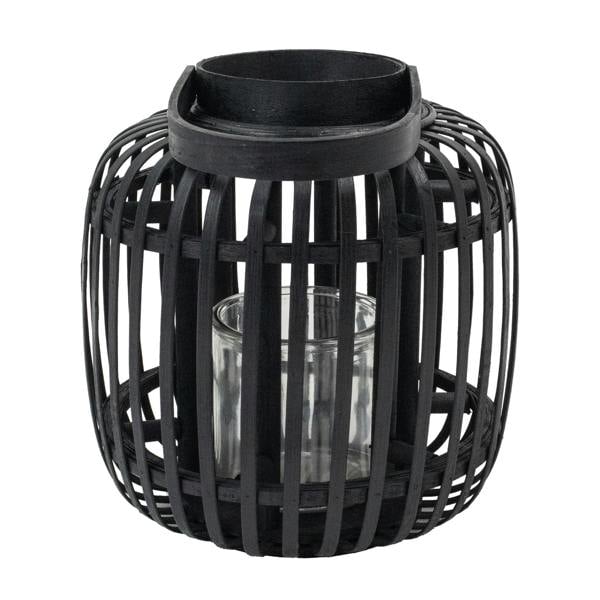 JVL Luna Natural Bamboo Lantern With Handle, Black