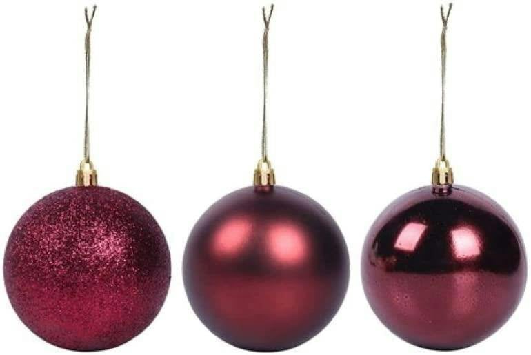 Shatchi 10cm Shatterproof Burgundy Christmas Baubles, Pack Sizes of 3 or 6 for Tree Decorations