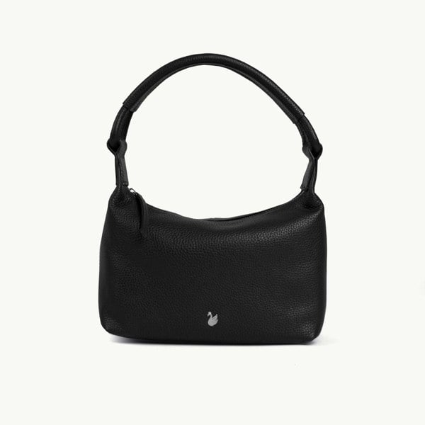 Assots London 'CITY BAG' Black Soft Pebble Grain Real Leather Shoulder Bag