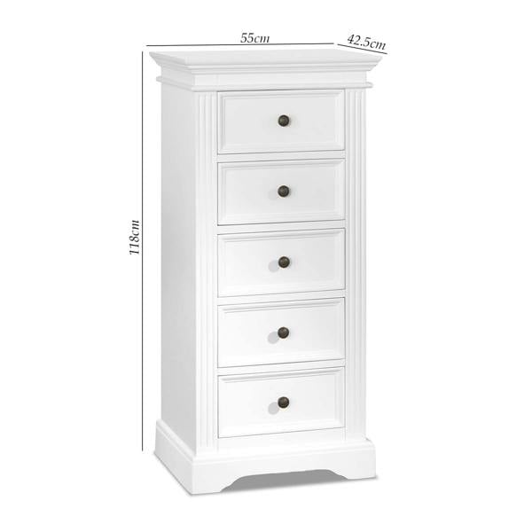 Statement Furniture Gainsborough Tallboy 5 Drawer Narrow Chest of Drawers Assembled