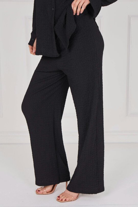 Elaina Fashion Textured Shirt & Wide-Leg Trouser Co-Ord Set