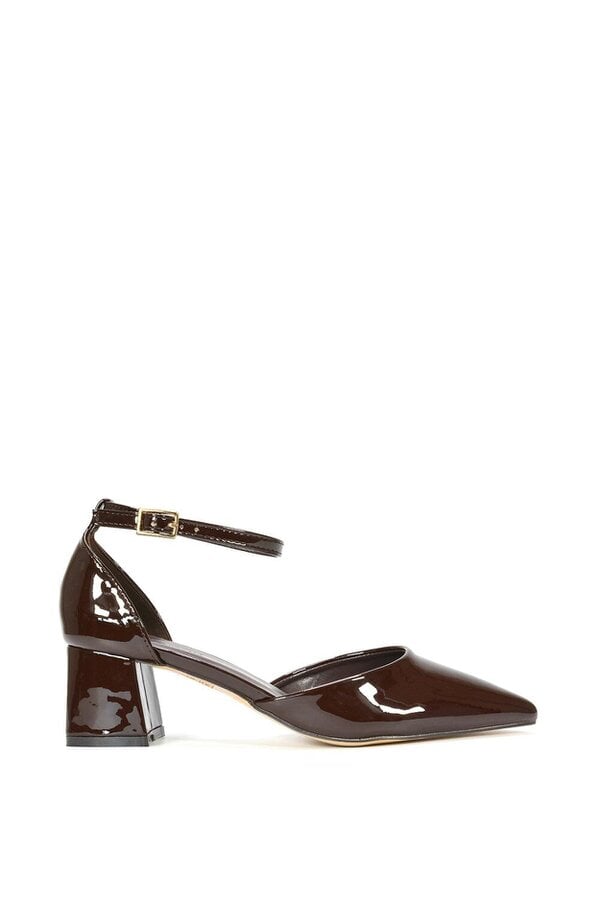 XY LONDON Low Block Heel Court Shoes With Pointed Toe - Brown