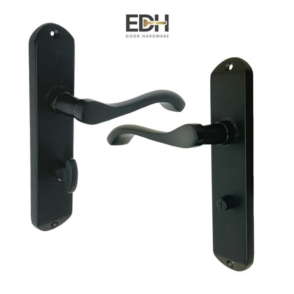 EDH Door Hardware Cadenza Modern Matt Black Scroll Door Handles Bathroom Lock Handle 178mm x 40mm
