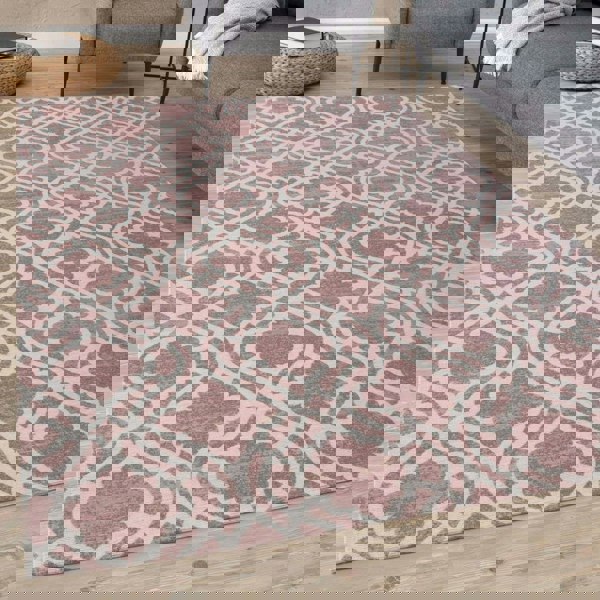 Machine Washable Flatweave Moroccan Rug Pink