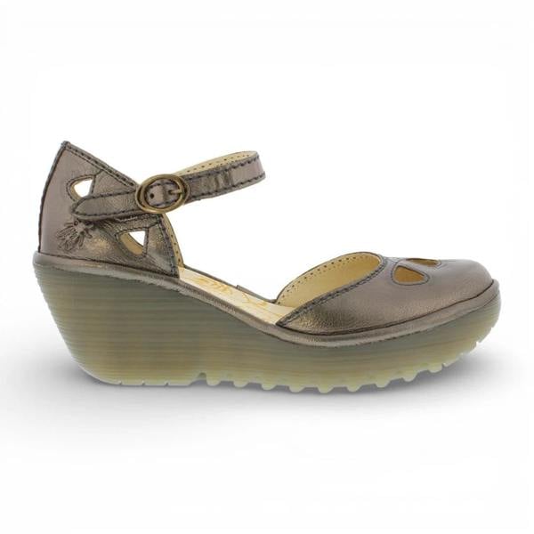 Fly London YUNA - Women’s Bronze Brown Leather Wedge Sandals