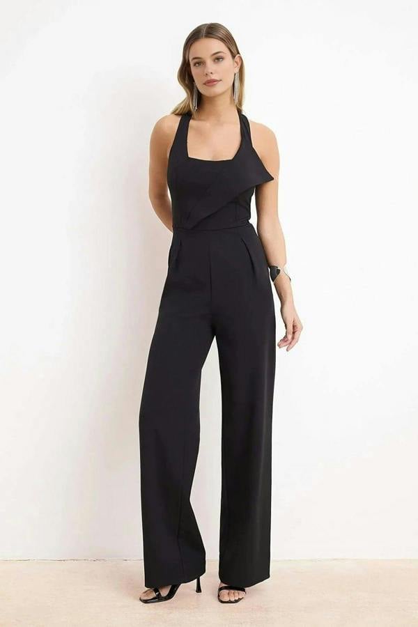 WOVCOR Asymmetrical Neck Sleeveless Woven Jumpsuit