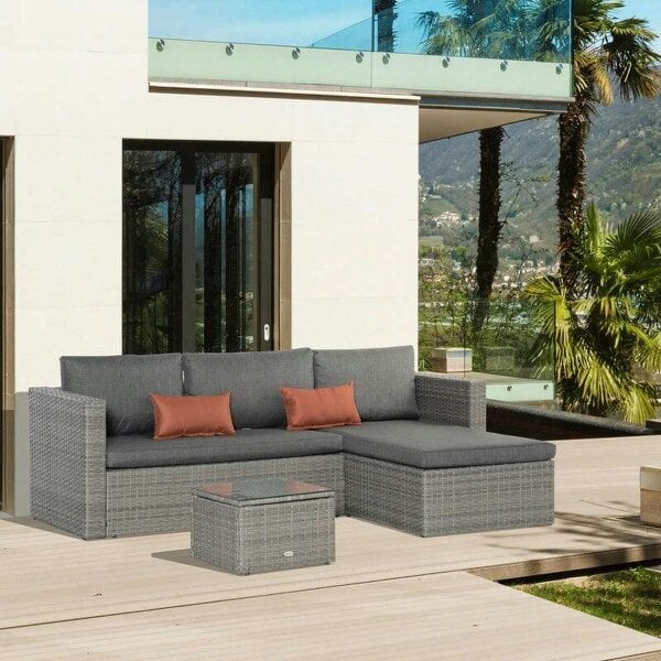 Bobobiy 3 Pieces Outdoor PE Rattan Sofa Set, Grey - Grey