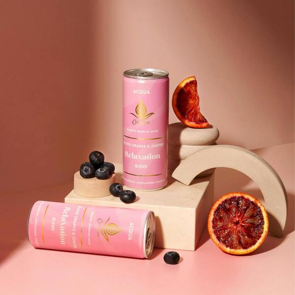 Catalyse Acqua relaxation drink with  adaptogens. Adult soft drinks, blood orange & juniper