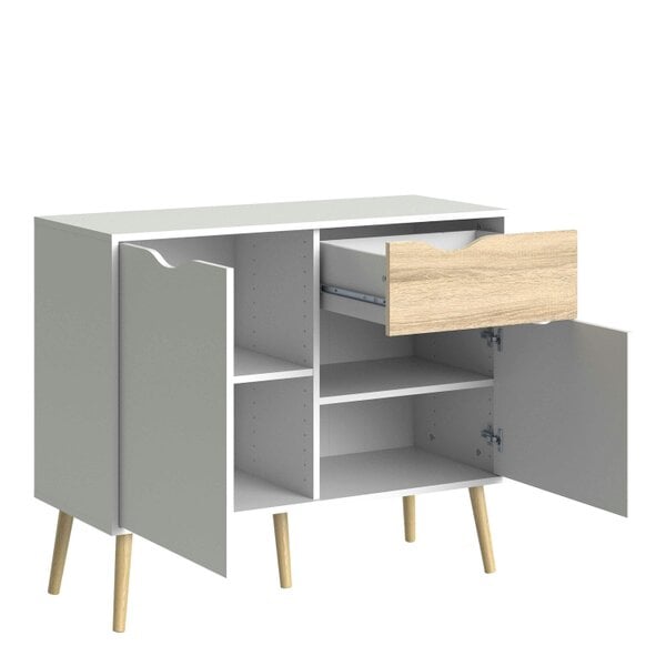 Wyld Haus Sapporo White and Natural Oak Small Sideboard 1 Drawer 2 Doors