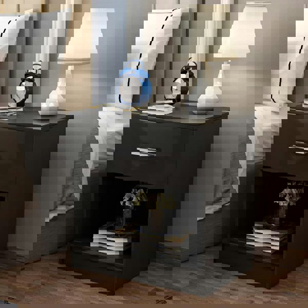 Comfy Living High Gloss Bedroom Furniture 3 Piece Trio Set Wardrobe Chest Bedside