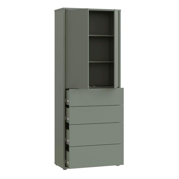 Furniture To Go Alice Springs Tall Storage Cabinet with Push-to-Open Doors & 4 Drawers in Sage Green
