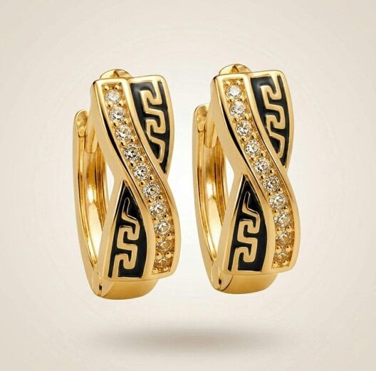 The Colourful Aura Gold Greek Key Crossover Crystal Huggie Hoop Earrings | 1cm Brass Hoops