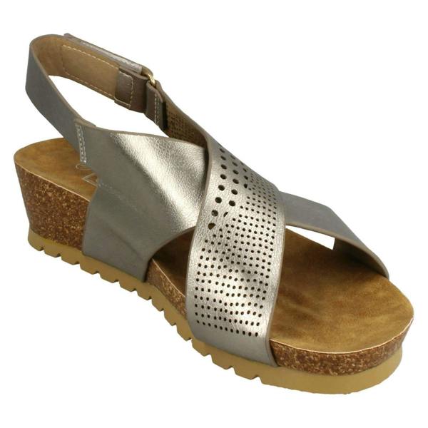 Down to Earth Ladies Down To Earth Mid Wedge X Strap Sandals