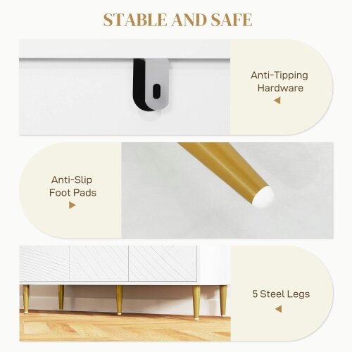 Wyld Haus Rasuno Ledi White And Gold Tone 2 Cupboard with Scandi Line Pattern