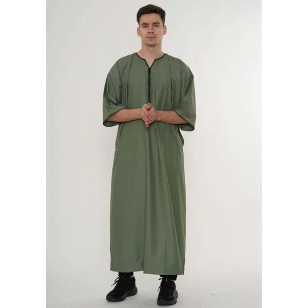 TT-006 - Men's Emirati Omani Half Sleeve Thobe - Olive - Thobez - 5