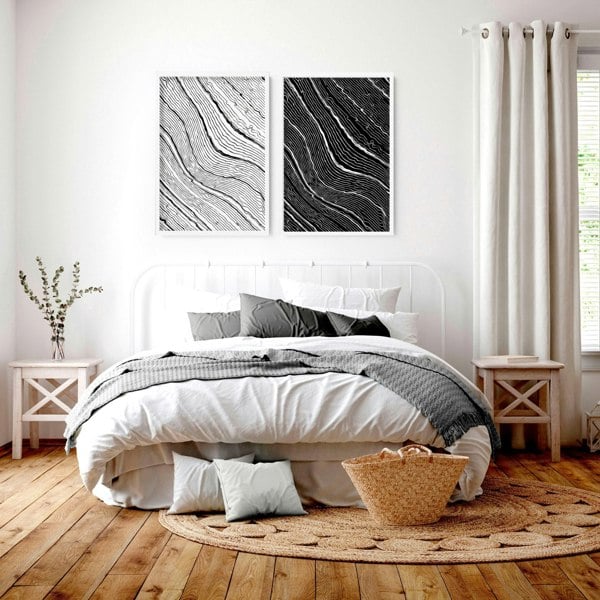 Line art for bedroom | set of 2 Black and White wall art prints