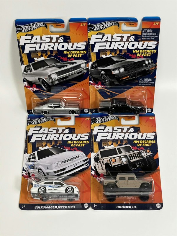 Hot Wheels Fast and Furious HW Decades Of Fast 4 Car Set Hot Wheels 1:64 Scale HNR88 979E