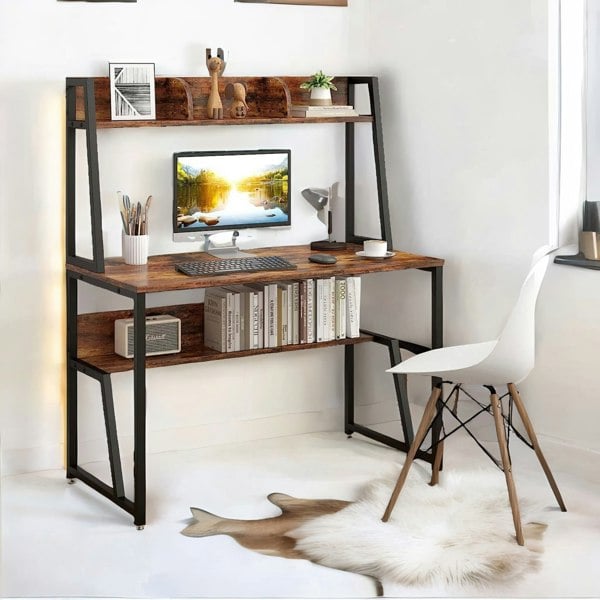 Rafaelo Mobilia 3 Tier Industrial Writing Desk Rustic Brown