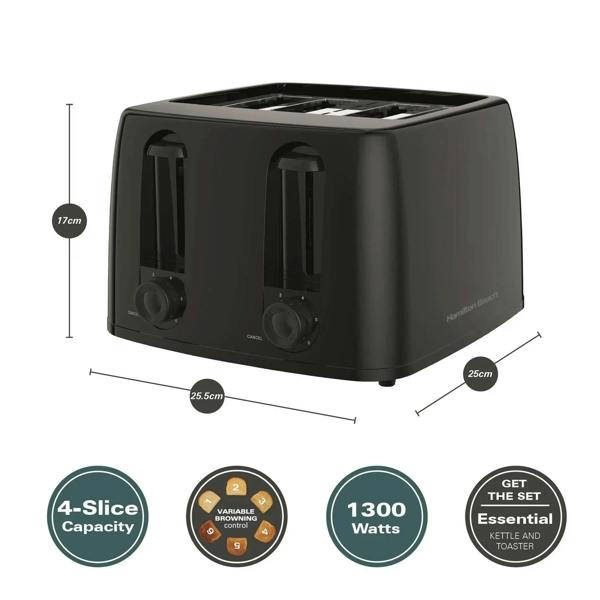 Hamilton Beach Essential Rapid Boil Kettle & 4 Slice Toaster Set - Black - Hamilton Beach UK