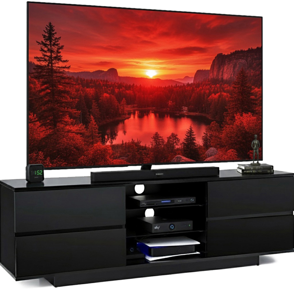 Centurion Supports AVITUS High Gloss Black with 4-Black Drawers for 32"-65" LED/OLED/LCD TV Cabinet - FULLY ASSEMBLED