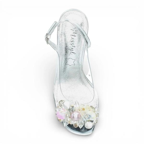 Laura Vita Marlene 12 - Women’s Clear Silver Block Heel Sandals