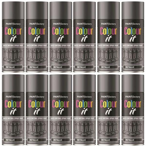 Paint Factory 12X  Paintgun Grey Metallic Spray Paint 400ml