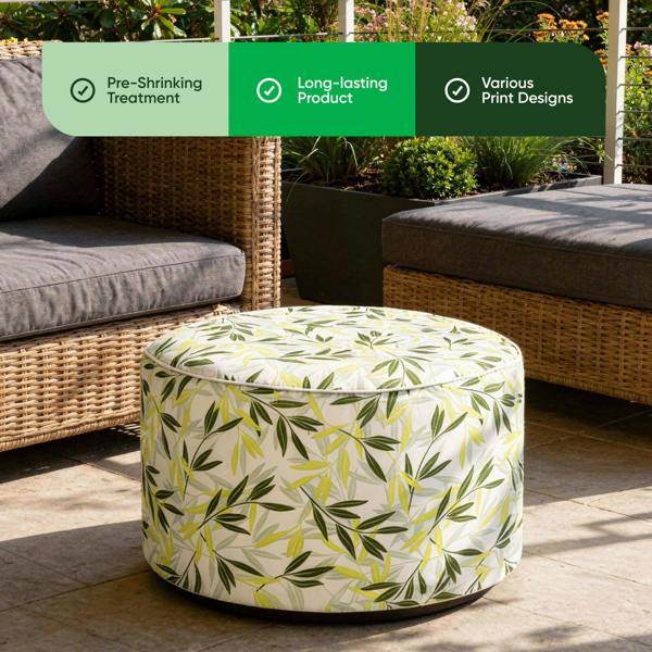 Gardenwize Outdoor Pouf Ottoman – Green/Grey Leaf Inflatable Footstool